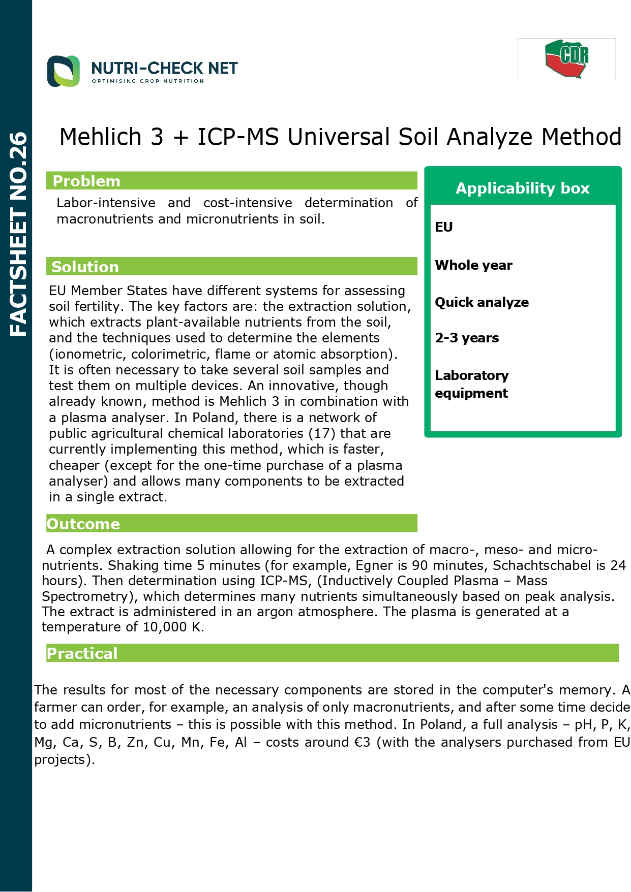 Factsheet 26 - Mehlich 3 + ICP-MS Universal Soil Analyze Method - Nutri ...